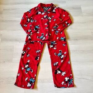 Disney Women Mickey & Minnie Red Long Sleeve and Pants Fleece Pajamas Set Size S